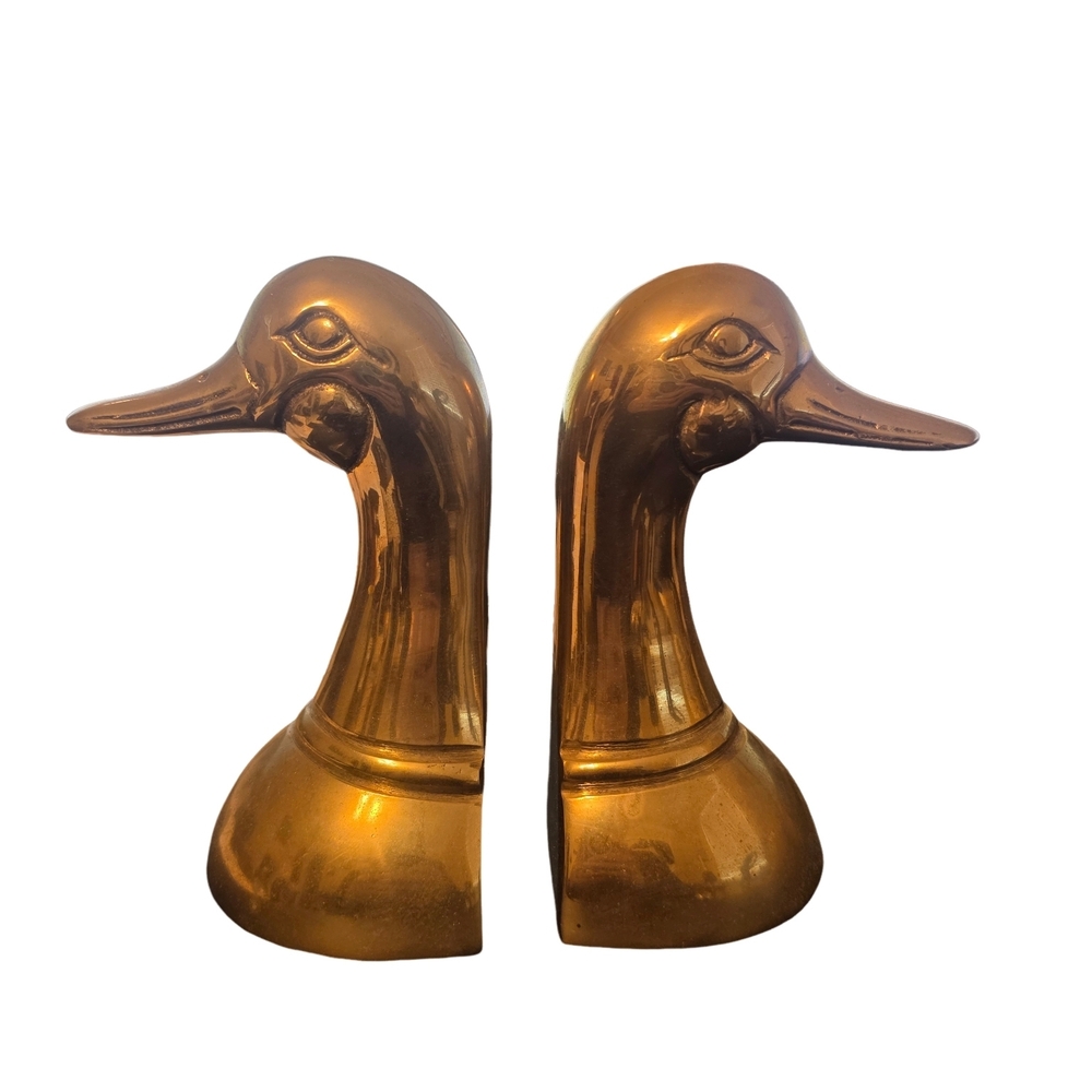 Vintage 1970 Brass Mallard Duck Bookends